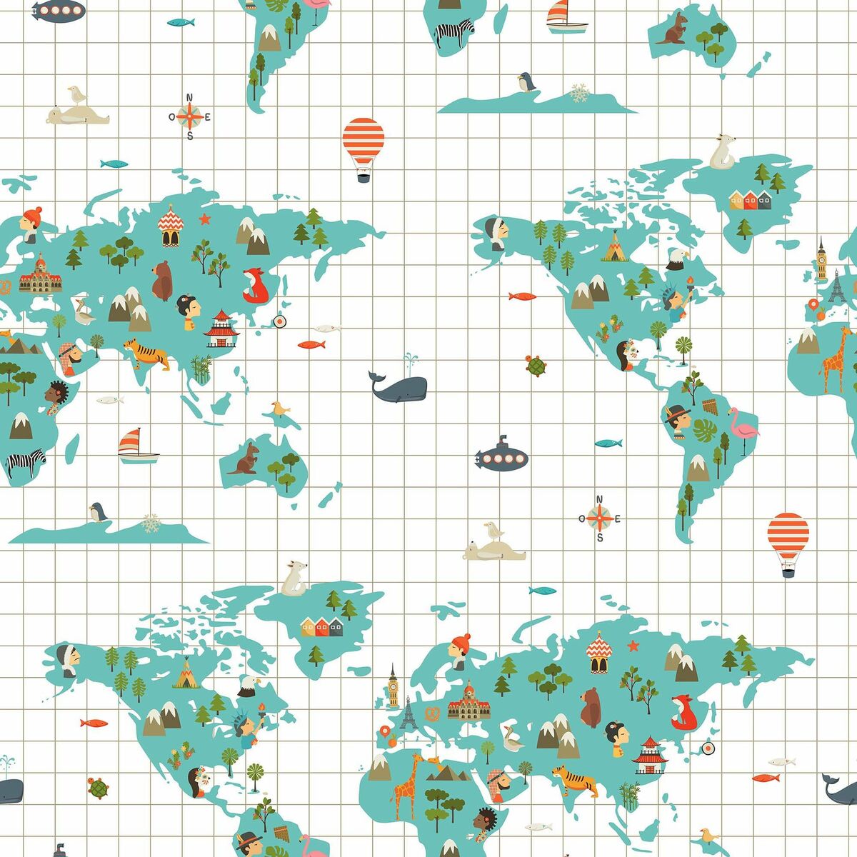 Nordic cover Kids&Cotton Mapamundi 200 x 200 cm World Map