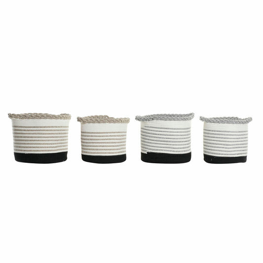 Basket set DKD Home Decor White Brown Black Grey Stripes Boho 30 x 30 x 30 cm Plastic 2 Pieces (2 Units) (4 pcs)