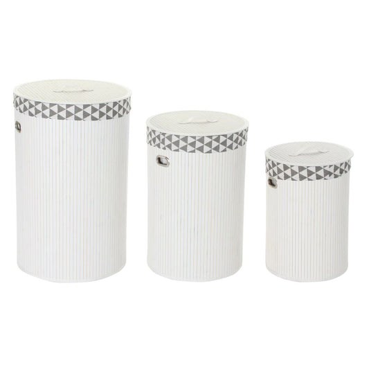 Laundry basket DKD Home Decor White Set Polyester Bamboo (38 x 38 x 60 cm) (3 Pieces)