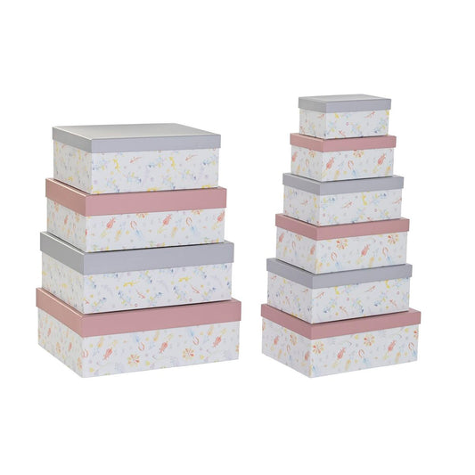 Ensemble de boîtes d'organisation empilables DKD Home Decor rose lilas multicolore en carton (43,5 x 33,5 x 15,5 cm)