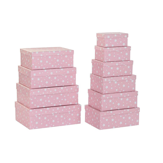 Ensemble de boîtes d'organisation empilables DKD Home Decor blanc rose clair pour enfants en carton (43,5 x 33,5 x 15,5 cm)