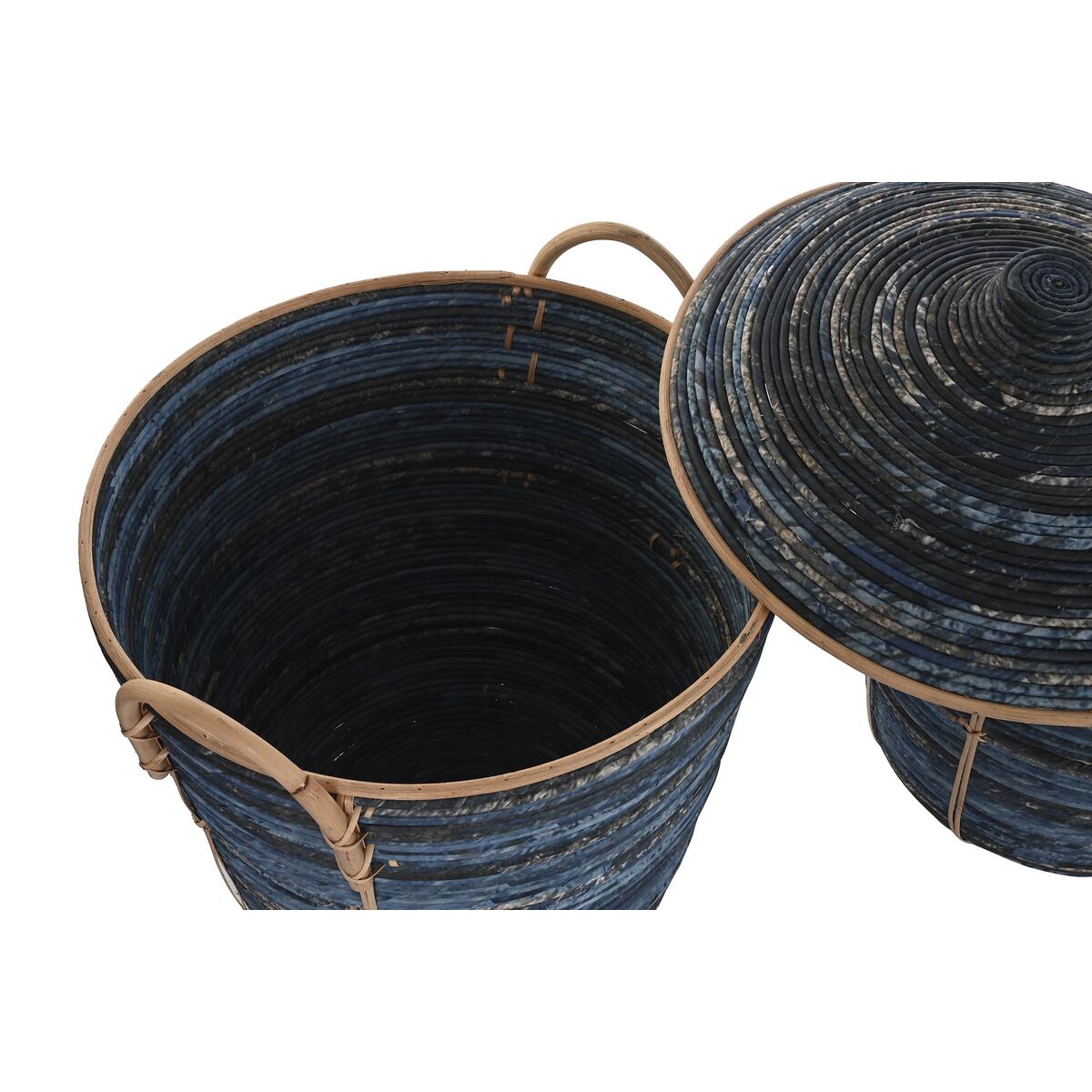 Basket set DKD Home Decor Blue Black Boho 51 x 51 x 65 cm 3 Pieces