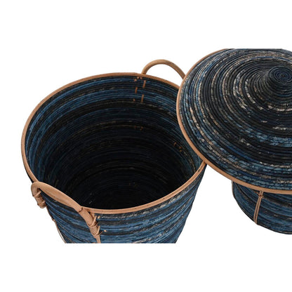 Basket set DKD Home Decor Blue Black Boho 51 x 51 x 65 cm 3 Pieces