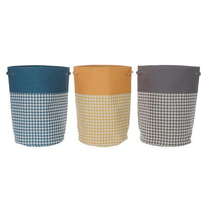 Laundry basket DKD Home Decor Houndstooth Metal Yellow Blue Grey Multicolour 30 x 40 cm 40 x 40 x 60 cm (3 Units)
