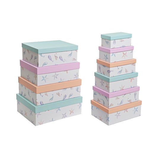Ensemble de boîtes d'organisation empilables DKD Home Decor en carton bleu marine (43,5 x 33,5 x 15,5 cm)