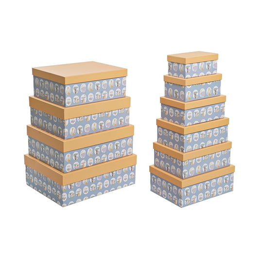 Set van opstapelbare opbergboxen DKD Home Decor dieren Blauw Karton (43,5 x 33,5 x 15,5 cm)