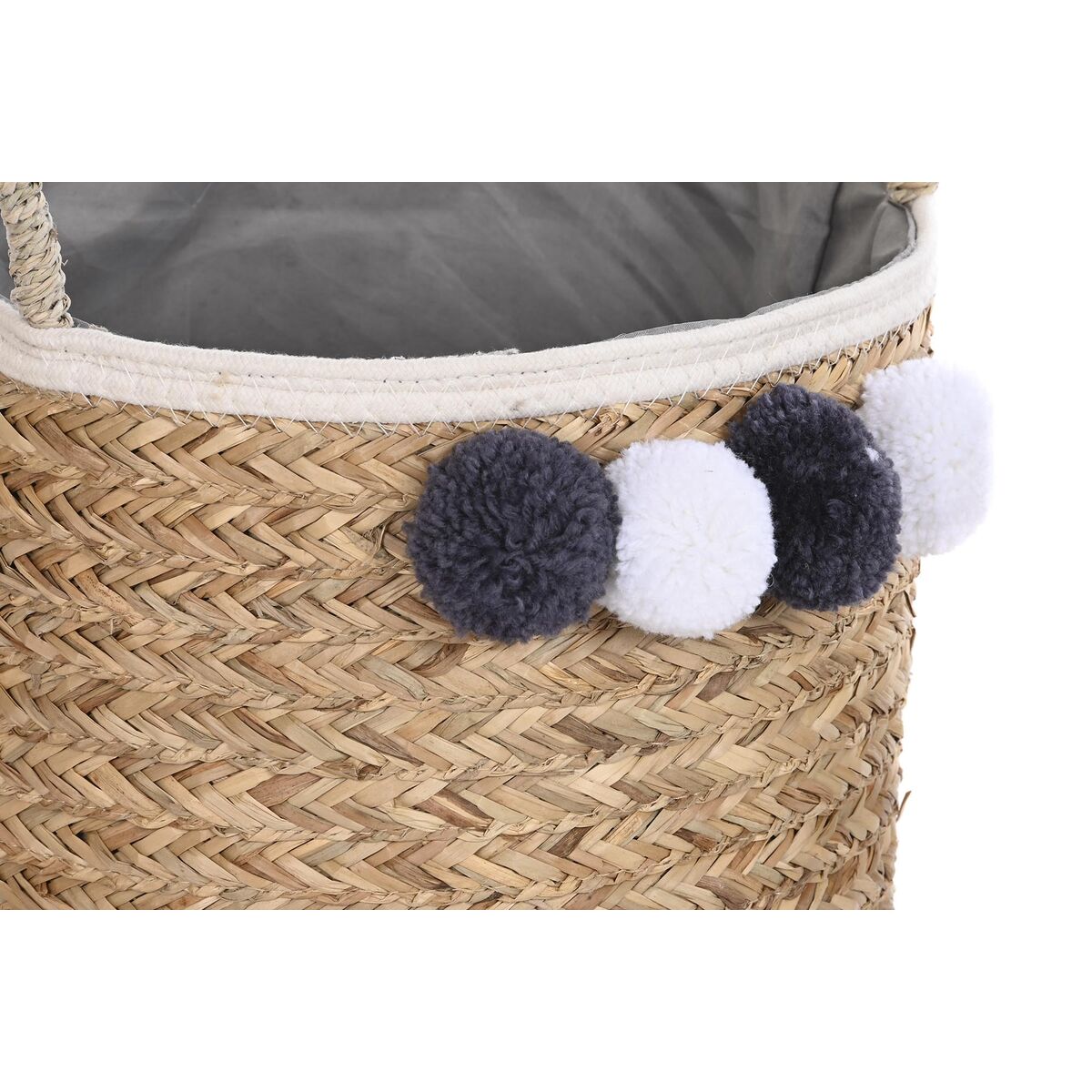 Basket set DKD Home Decor Natural Cotton Pompoms Natural Fibre (40 x 40 x 35 cm)