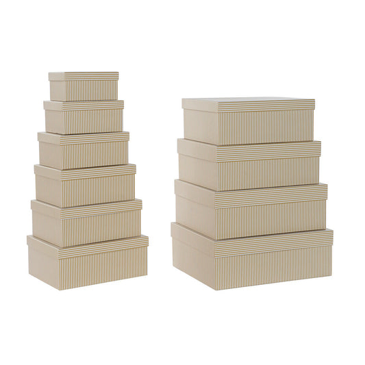 Set of Stackable Organising Boxes DKD Home Decor White Squared Cardboard Mustard (43,5 x 33,5 x 15,5 cm)
