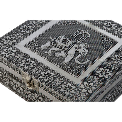 Jewelry box DKD Home Decor Silver Sky blue Wood Aluminium 18 x 18 x 6 cm