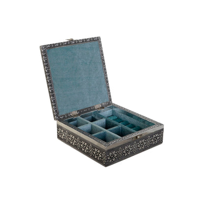 Jewelry box DKD Home Decor Silver Sky blue Wood Aluminium 18 x 18 x 6 cm