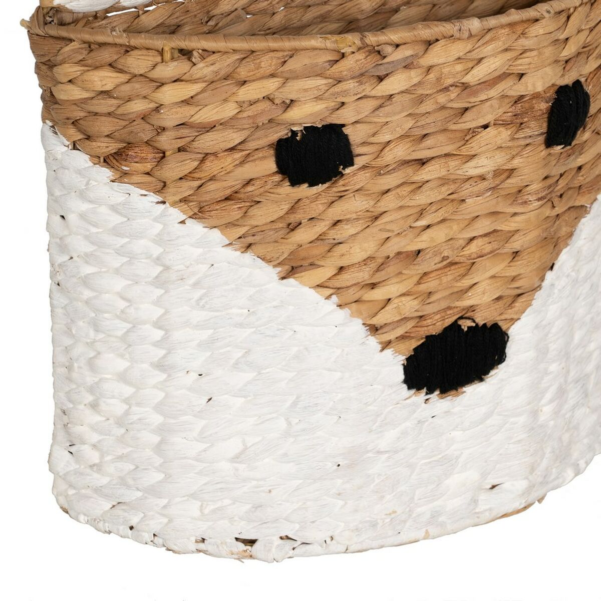 Panier renard blanc noir beige en fibre naturelle 30 x 11 x 33 cm