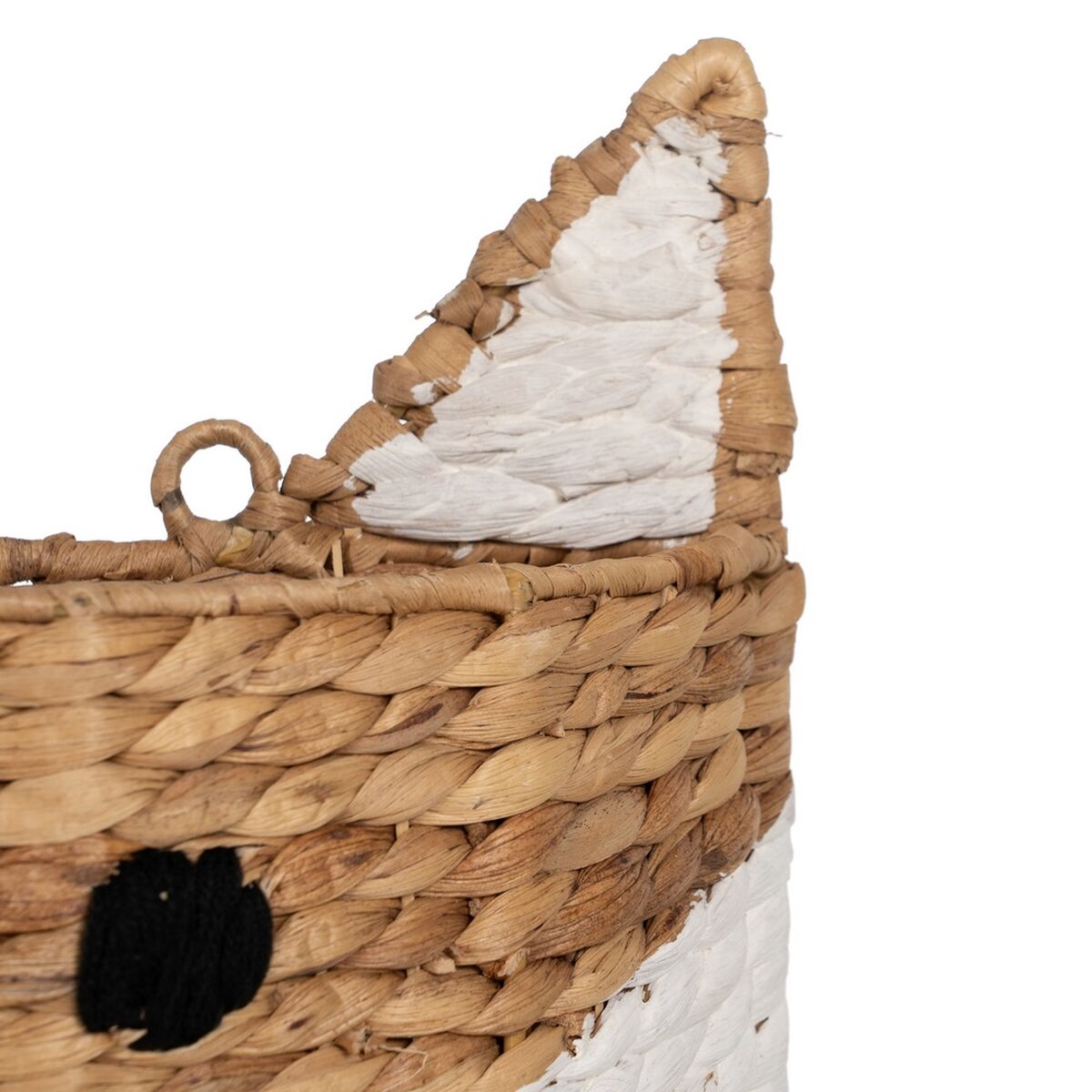 Panier renard blanc noir beige en fibre naturelle 30 x 11 x 33 cm