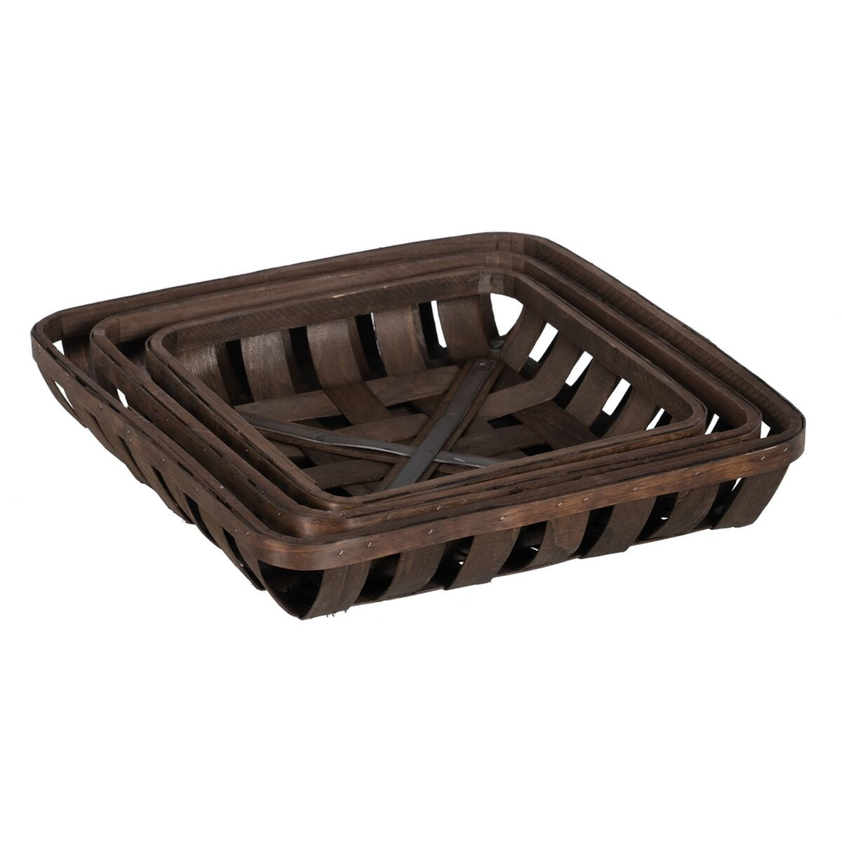Basket set Brown Wood 52 x 52 x 11,5 cm (3 Units)