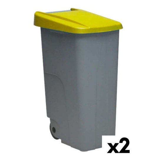 Abfallbehälter mit Rädern Denox 85 L Gelb 58 x 41 x 76 cm