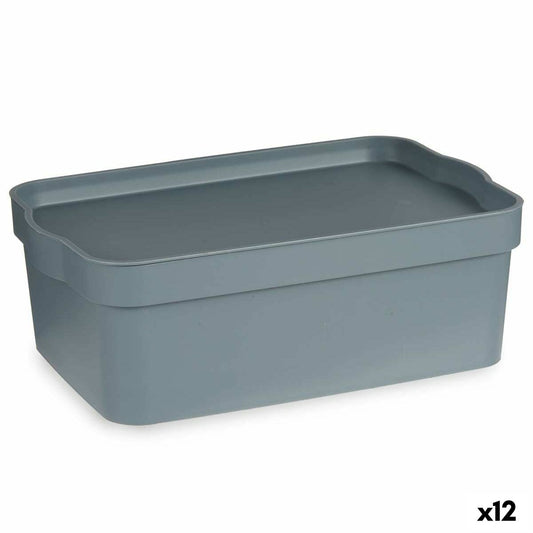 Boîte de rangement avec couvercle en plastique gris 6 L (21,5 x 11 x 32 cm) (12 unités)