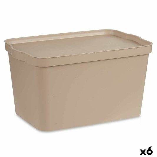 Aufbewahrungsbox mit Deckel Beige Kunststoff 24 L 29,3 x 24,5 x 45 cm (6 Stück)