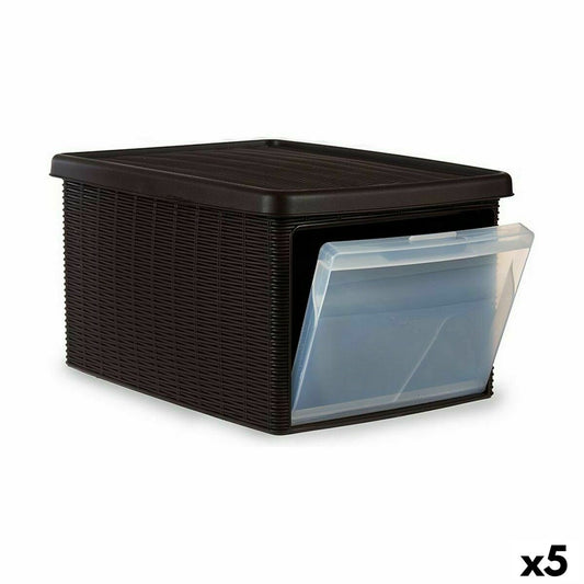 Boîte de rangement avec couvercle Stefanplast Elegance en plastique brun latéral 29 x 21 x 39 cm (5 unités)