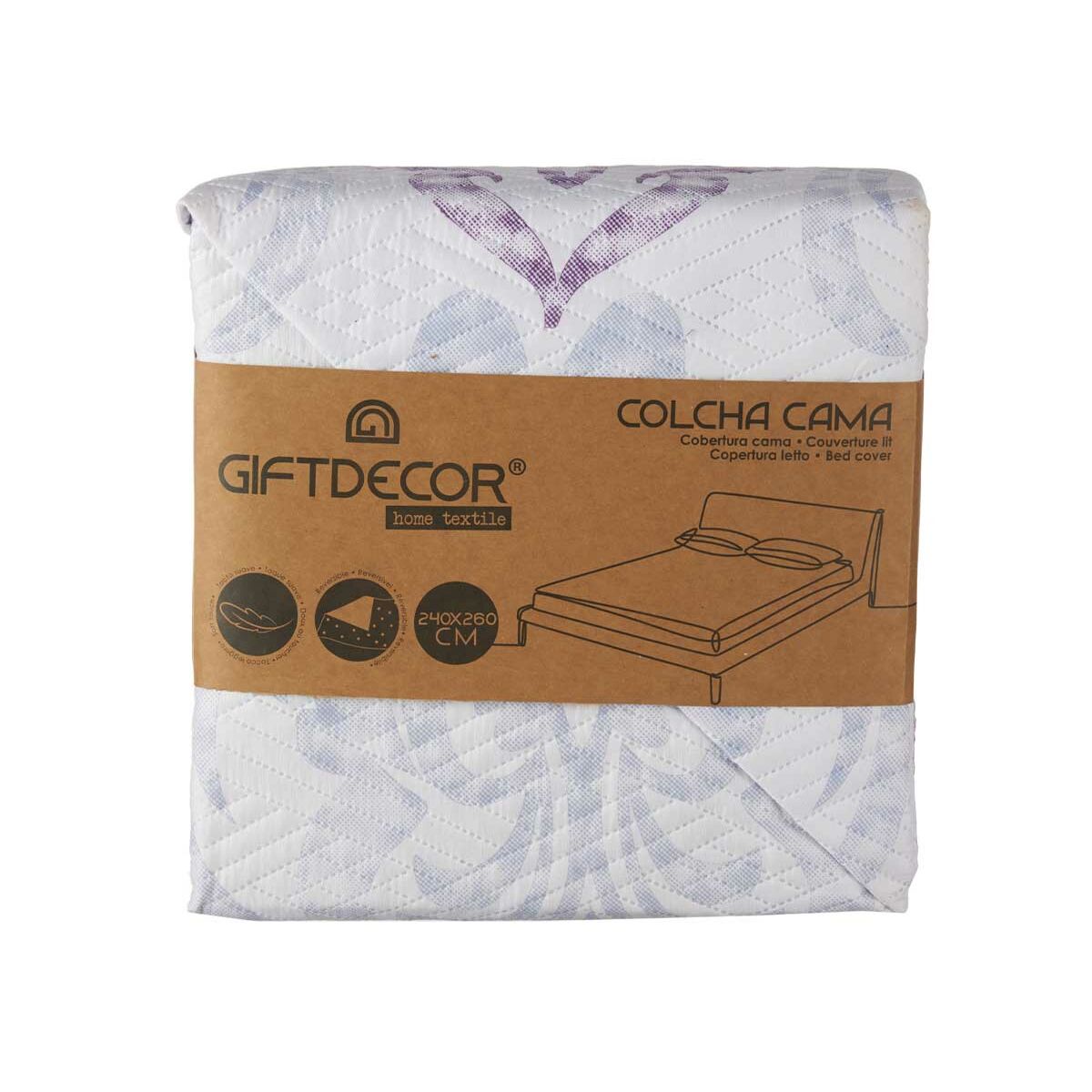 Reversible Bedspread 240 x 260 cm White Purple (6 Units)
