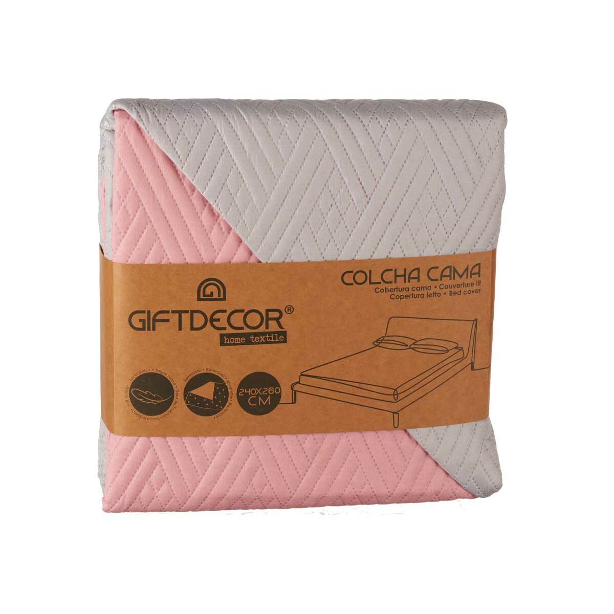 Reversible Bedspread 240 x 260 cm Grey Pink (6 Units)