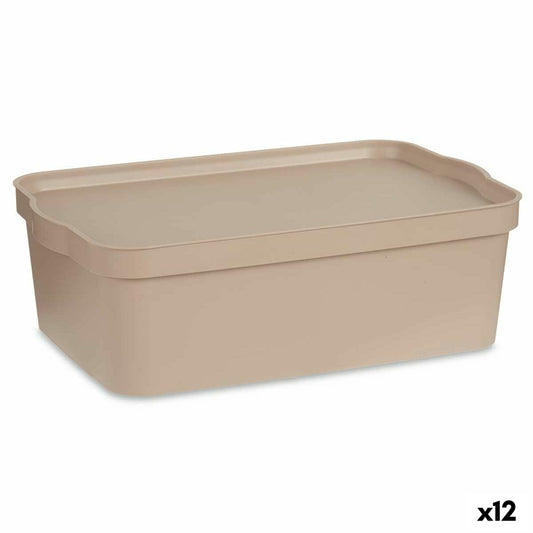 Aufbewahrungsbox mit Deckel Beige Kunststoff 14 L 29,5 x 14,5 x 45 cm (12 Stück)