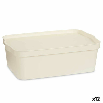 Aufbewahrungsbox mit Deckel Creme Kunststoff 14 L 29,5 x 14,3 x 45 cm (12 Stück)
